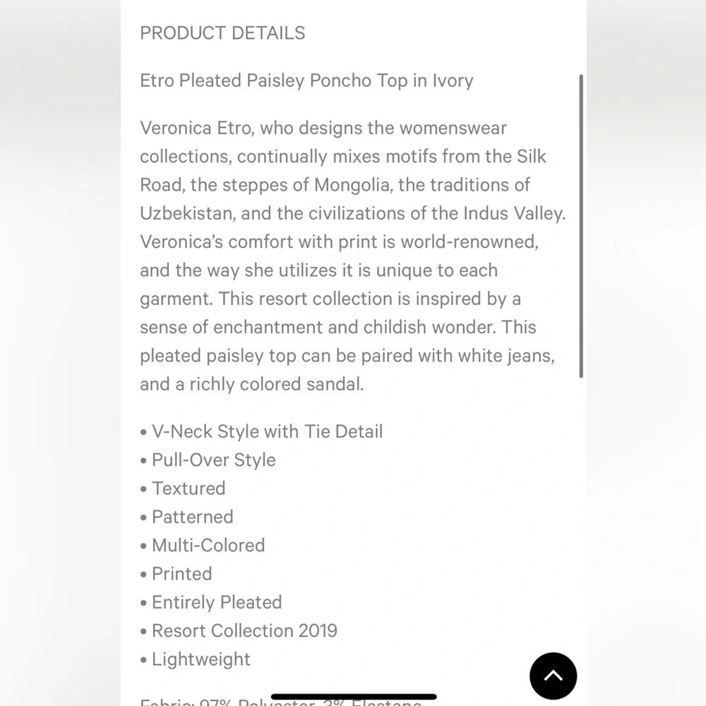 Etro Floral Pleated Paisley Poncho Women's Top Tunic - Resort 2019 - Picture 5 of 5